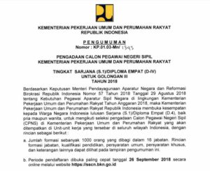 Informasi Pengadaan CPNS kementerian PUPR 2018