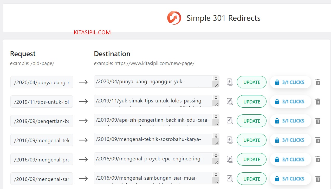 redirect 301 url di wordpress